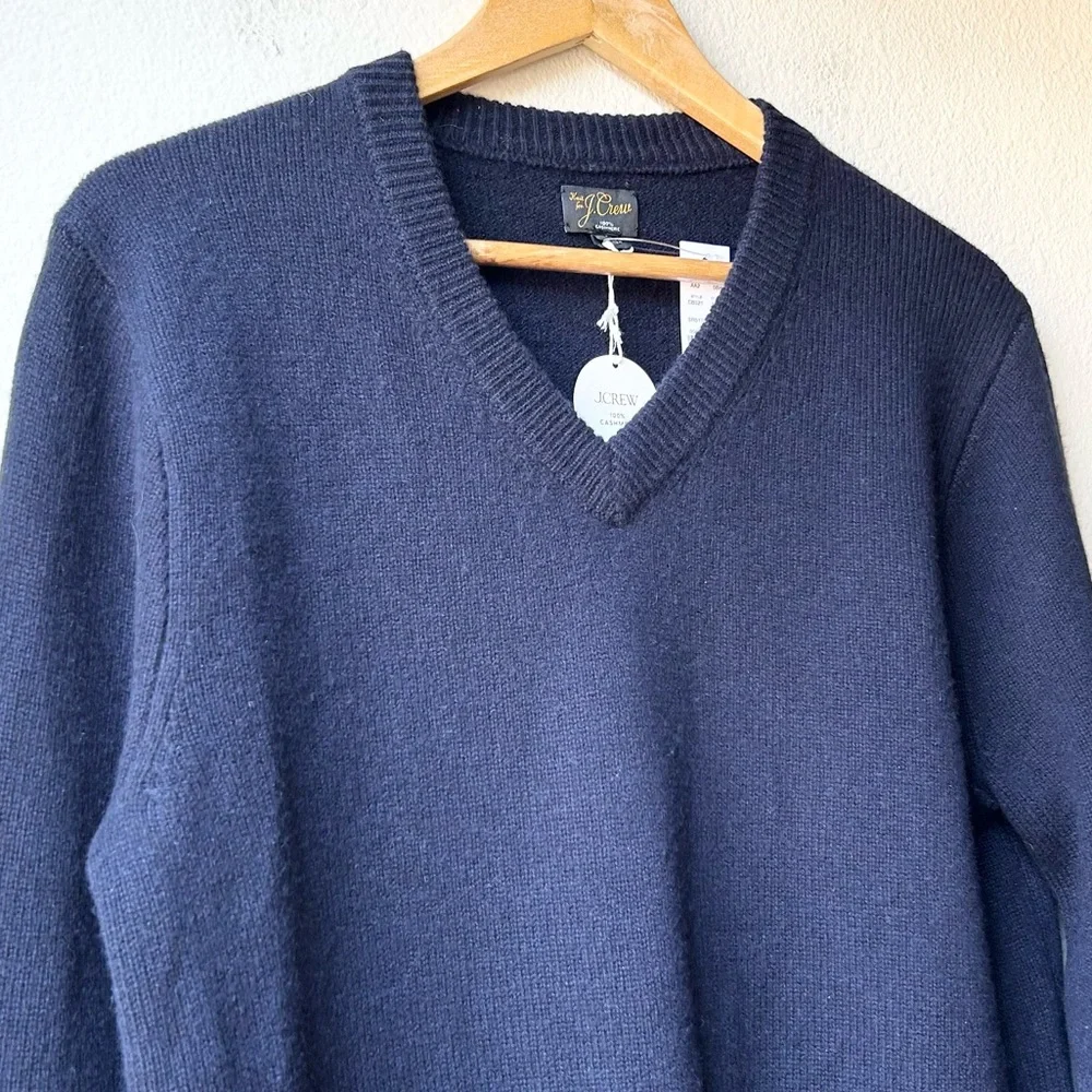 NWT J.Crew $278 Relaxed midweight cashmere V-neck sweater Navy Abyss Blue Sz S